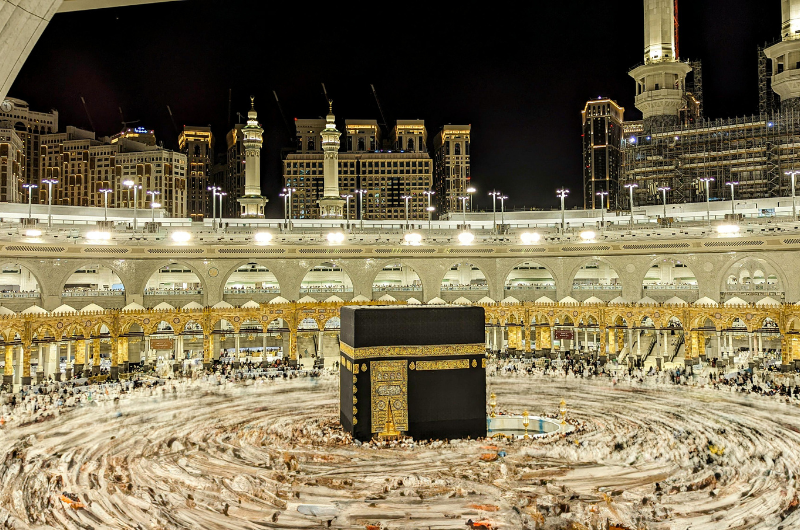 Pilgrims performing Umrah at Masjid al-Haram, Makkah